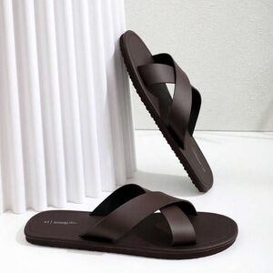 Men's Black Slippers Cross Slippers, Non-Slip Lightweight Flat Casual Sandals